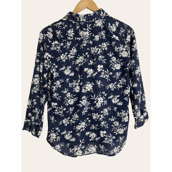 Lauren Ralph Lauren Blue White Floral Print Cotton Button Down Shirt Size Small - Picture 6 of 6